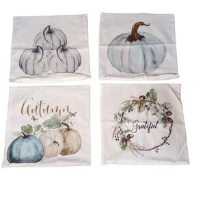 Set of 4 White Fall Pumpkin Square Pillow Covers Zipper 18 x 18 Farmhouse